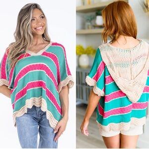 Bibi crochet style knit hooded poncho